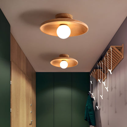 Wood Globe Flush Mount Ceiling Light Nordic Style | Velmora