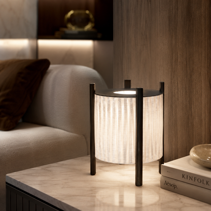 Wood Grid Floor Lamp with Fabric Shade Wabi Sabi | Takumiya