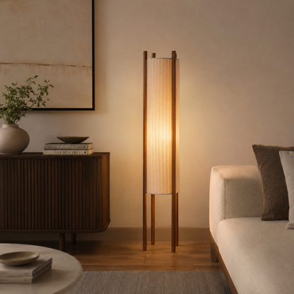 Wood Grid Floor Lamp with Fabric Shade Wabi Sabi | Takumiya