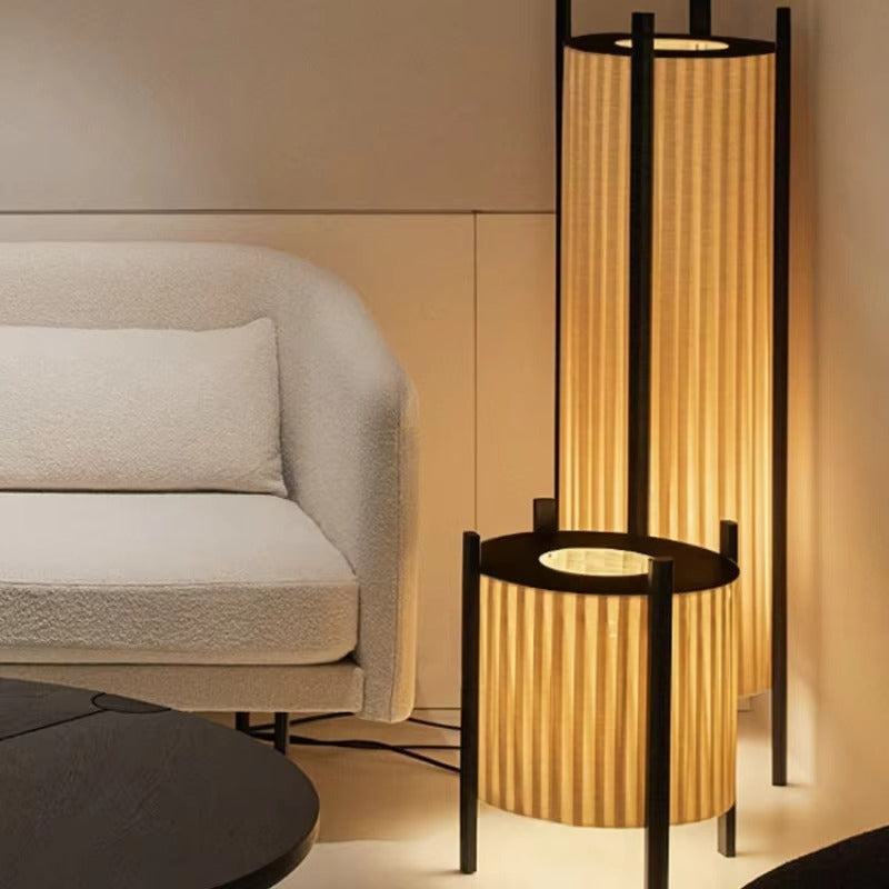 Wood Grid Floor Lamp with Fabric Shade Wabi Sabi | Takumiya
