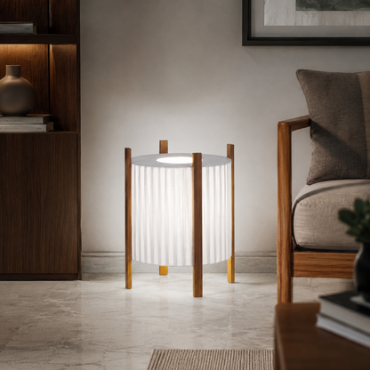 Wood Grid Floor Lamp with Fabric Shade Wabi Sabi | Takumiya