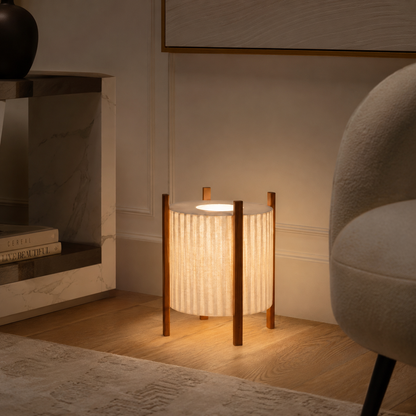 Wood Grid Floor Lamp with Fabric Shade Wabi Sabi | Takumiya