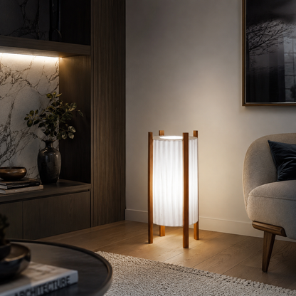 Wood Grid Floor Lamp with Fabric Shade Wabi Sabi | Takumiya