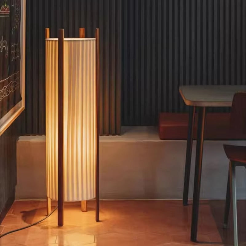 Wood Grid Floor Lamp with Fabric Shade Wabi Sabi | Takumiya