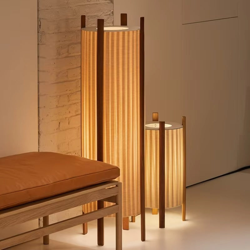 Wood Grid Floor Lamp with Fabric Shade Wabi Sabi | Takumiya