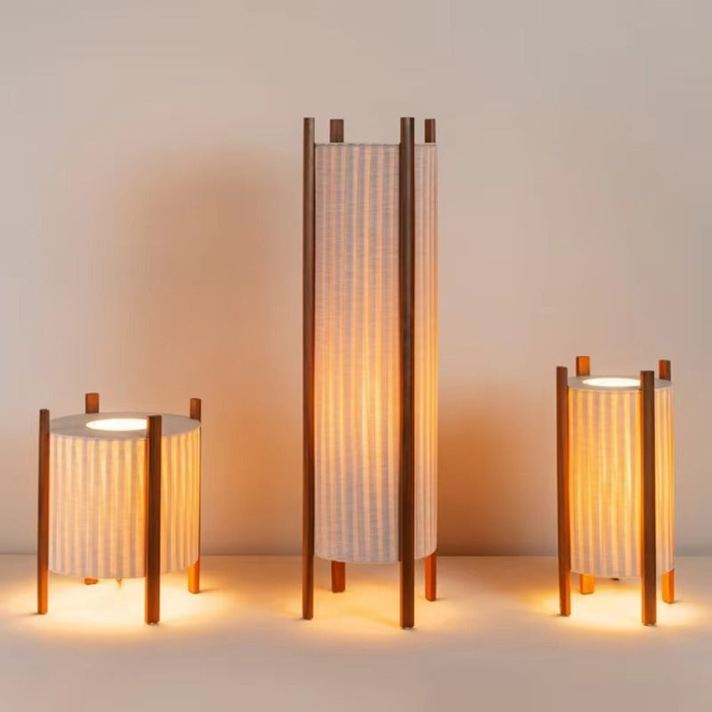 Wood Grid Floor Lamp with Fabric Shade Wabi Sabi | Takumiya