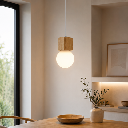 Wooden Cube Pendant Light Scandinavian Ceiling Fixture | Skovren