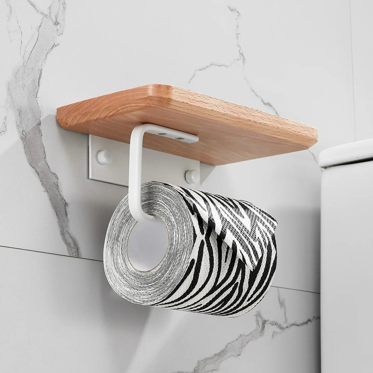 Wooden Shelf Toilet Paper Holder for Bathroom
