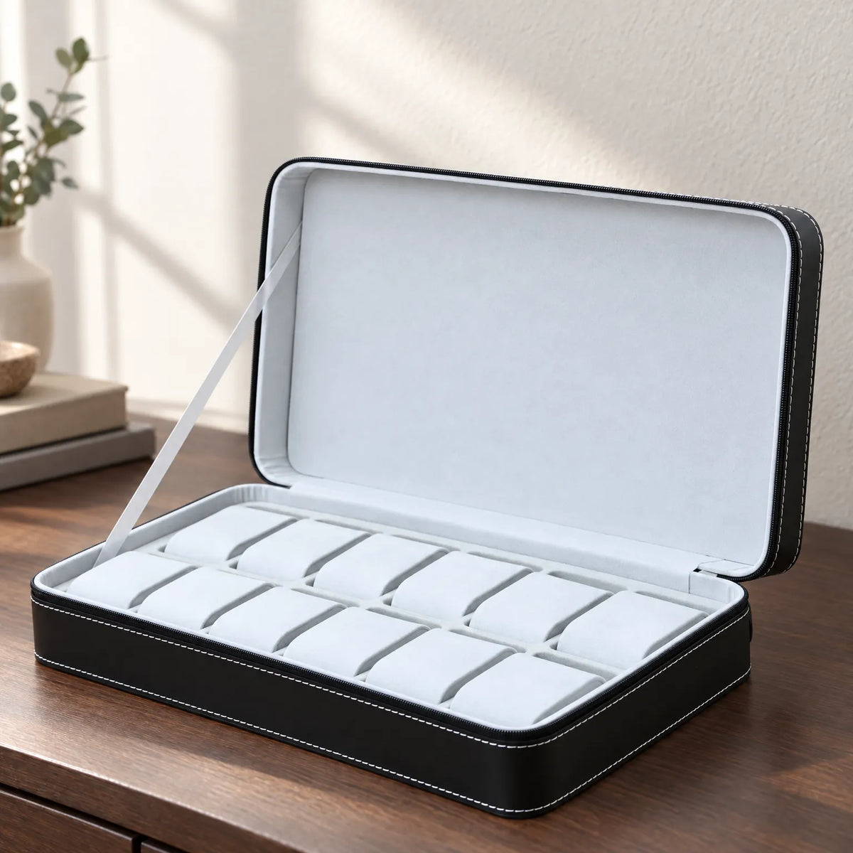 Zippered Watch Storage Case with Removable Cushions