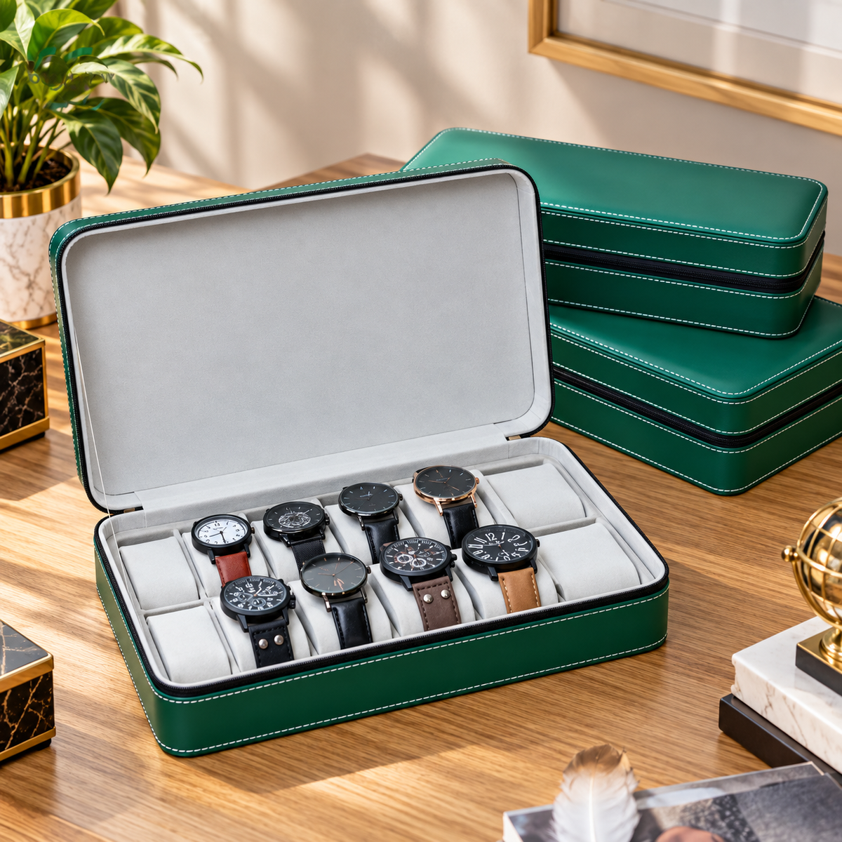 Zippered Watch Storage Case with Removable Cushions