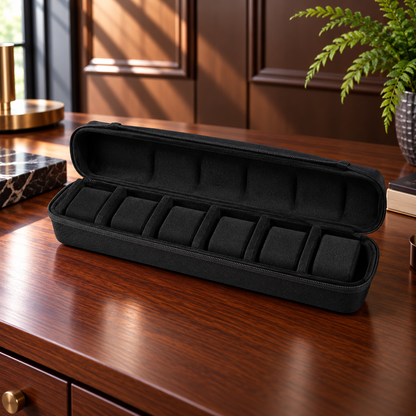 Watch Box with Hard Shell Zipper Closure and Removable Cushions