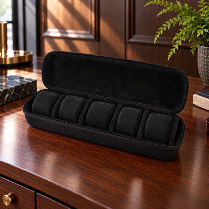 Watch Box with Hard Shell Zipper Closure and Removable Cushions