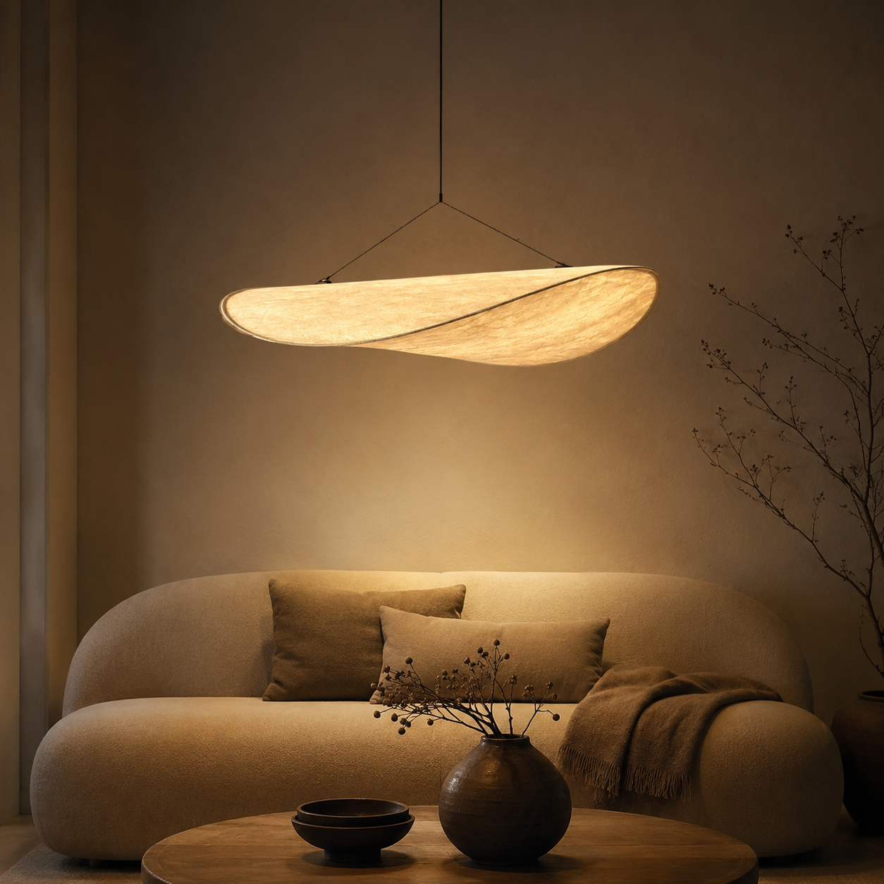 Nordic Japandi Silk Shade Pendant Light with Dimmable LED | Virexon