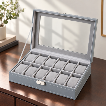 Watch Box with Clear Display Lid Removable Cushions and Lock