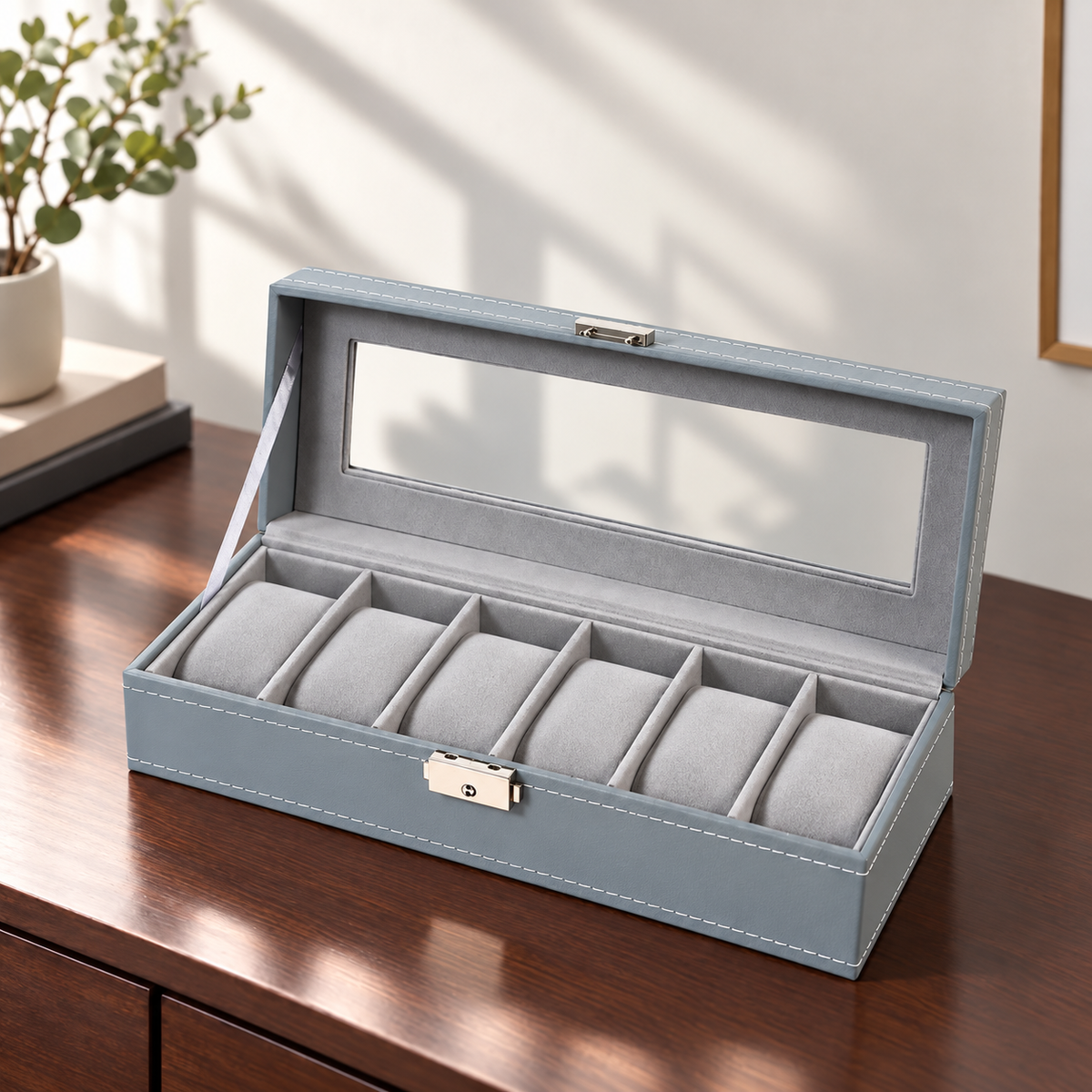 Watch Box with Clear Display Lid Removable Cushions and Lock