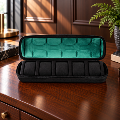 Watch Box with Hard Shell Zipper Closure and Removable Cushions