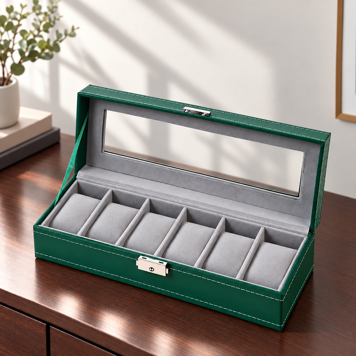 Watch Box with Clear Display Lid Removable Cushions and Lock