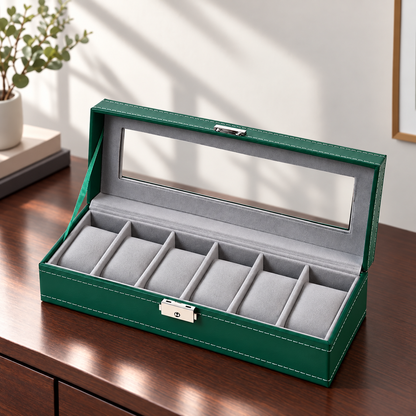 Watch Box with Clear Display Lid Removable Cushions and Lock