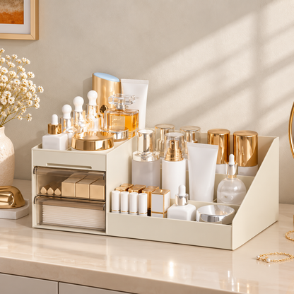 Tiered Makeup Organizer with Drawers for Bathroom Counter