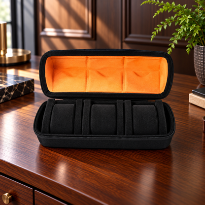 Watch Box with Hard Shell Zipper Closure and Removable Cushions