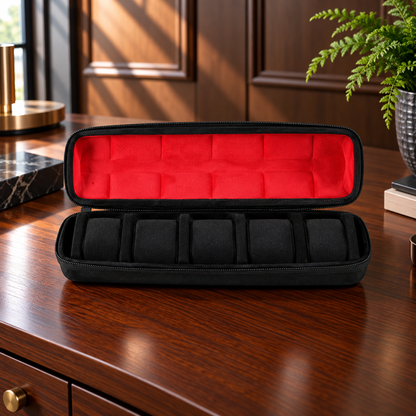 Watch Box with Hard Shell Zipper Closure and Removable Cushions